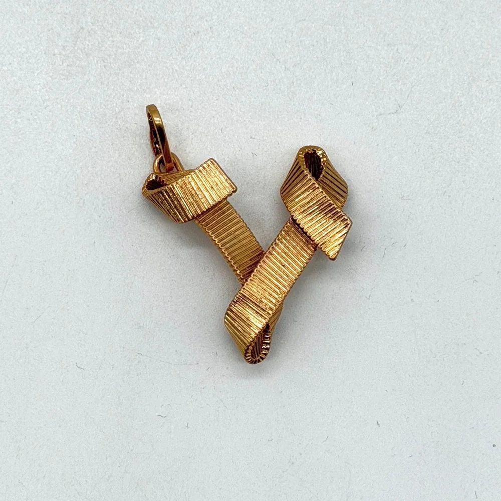 Clare V Gold Ribbed Ribbon Initial V Charm Pendant Necklace Attachment - Picture 5 of 11